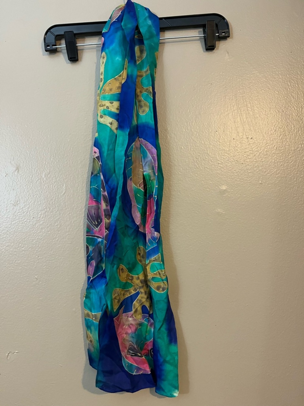 Vibrant Blue-Green Floral Scarf
